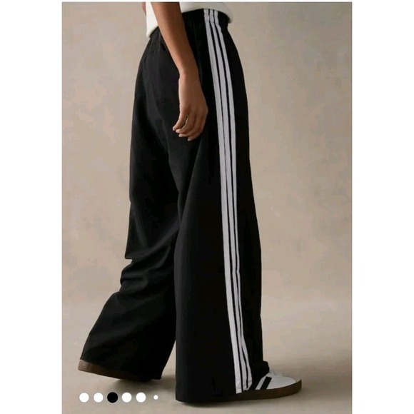 Adidas Women's M Essentials Wide Leg Woven Trousers Pants Black 3 Stripe Tricot - Picture 2 of 16